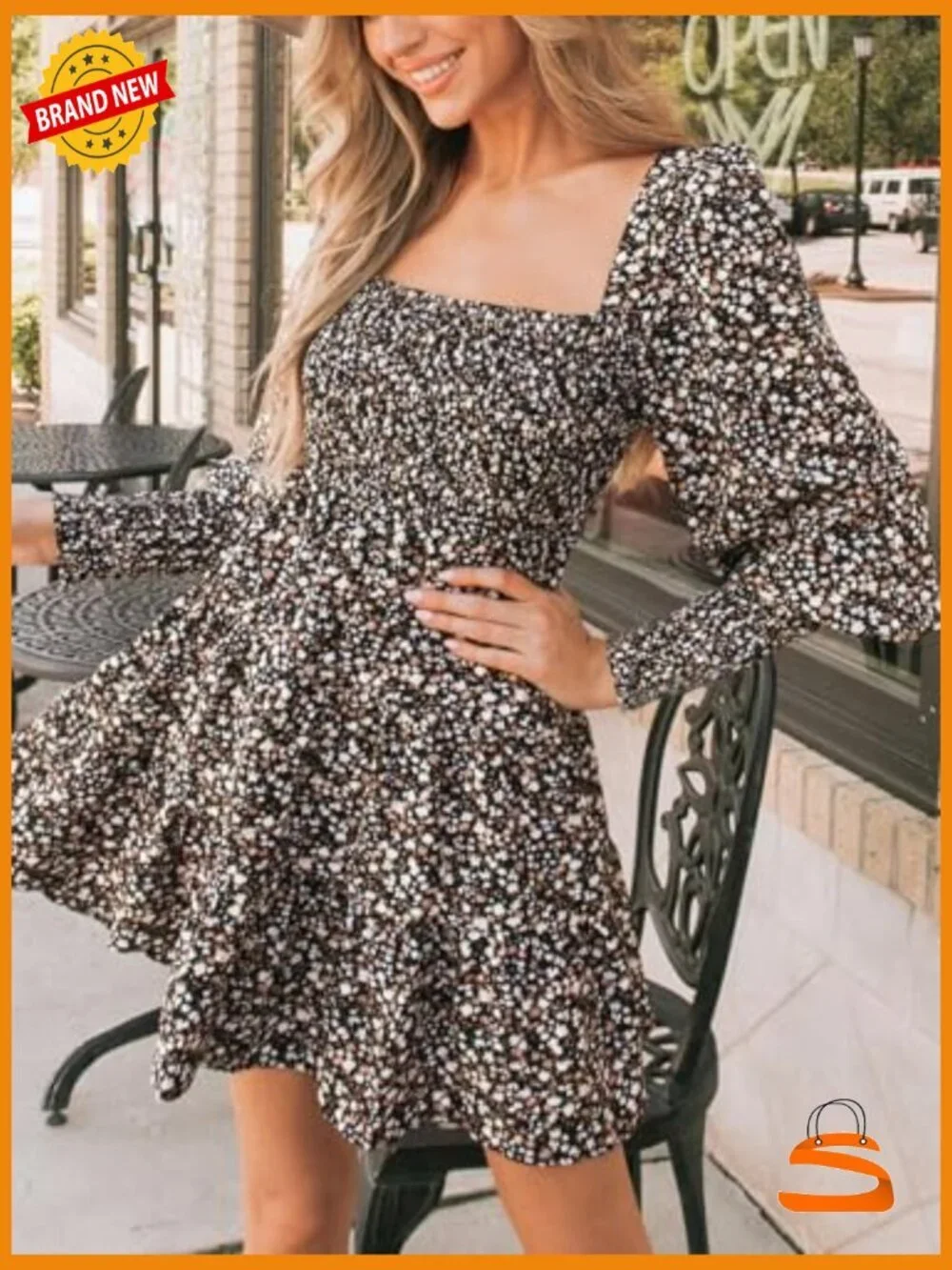 Long Sleeve Floral Ruffle Mini Dress Smocked A Line Casual